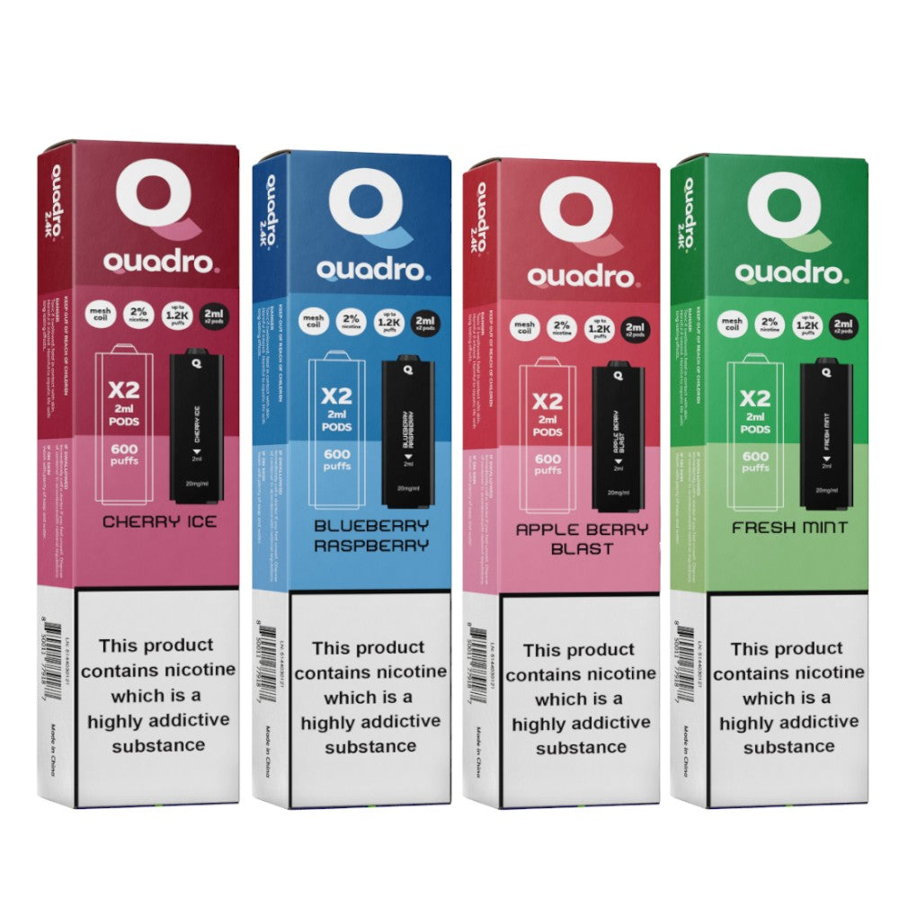 Quadro 2.4k 4 in 1 Replacement Pods - 2400 Puffs Red Box Vape Quadro 2.4k 4 in 1 Replacement Pods - 2400 Puffs Red Box Vape